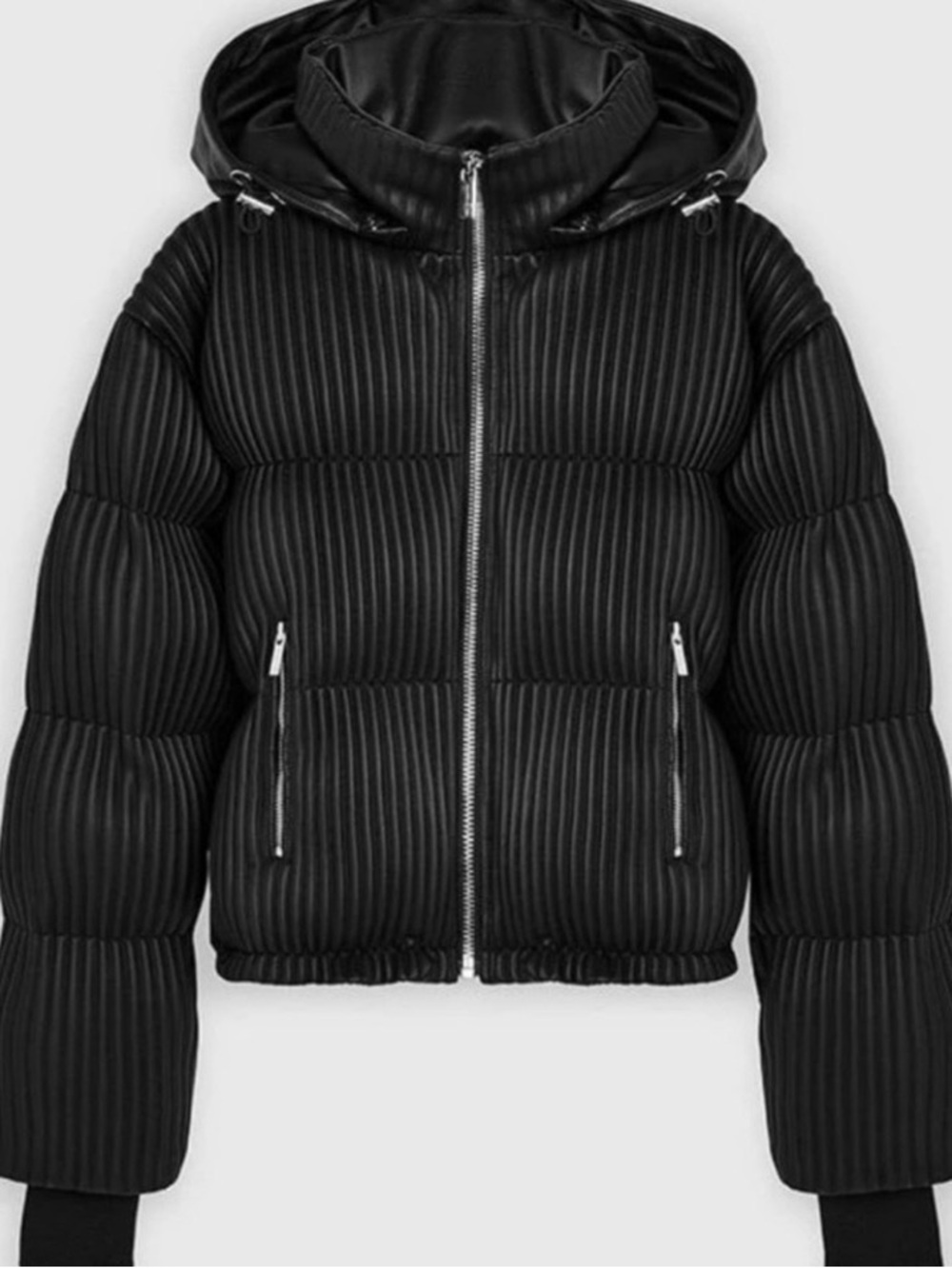 Maniere De Voir Black Ribbed Hooded Puffer Jacket Black / 16